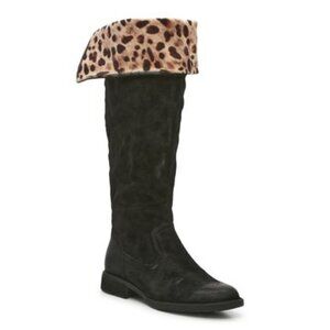 NWOT BORN BORMAN SUEDE LEATHER TALL CHEETAH INTERIOR CUFF BOOTS - 7M